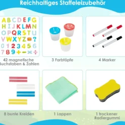 3 in 1 Kinder Doppelseitige Staffelei mit Magnetischer Tafel & Whiteboard Höhenverstellbar