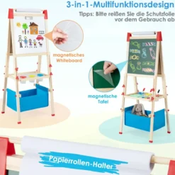 3 in 1 Kinder Doppelseitige Staffelei mit Magnetischer Tafel & Whiteboard Höhenverstellbar