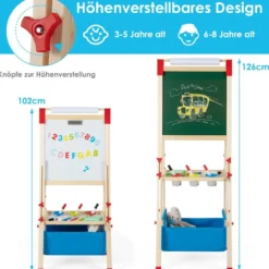 3 in 1 Kinder Doppelseitige Staffelei mit Magnetischer Tafel & Whiteboard Höhenverstellbar