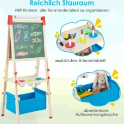 3 in 1 Kinder Doppelseitige Staffelei mit Magnetischer Tafel & Whiteboard Höhenverstellbar