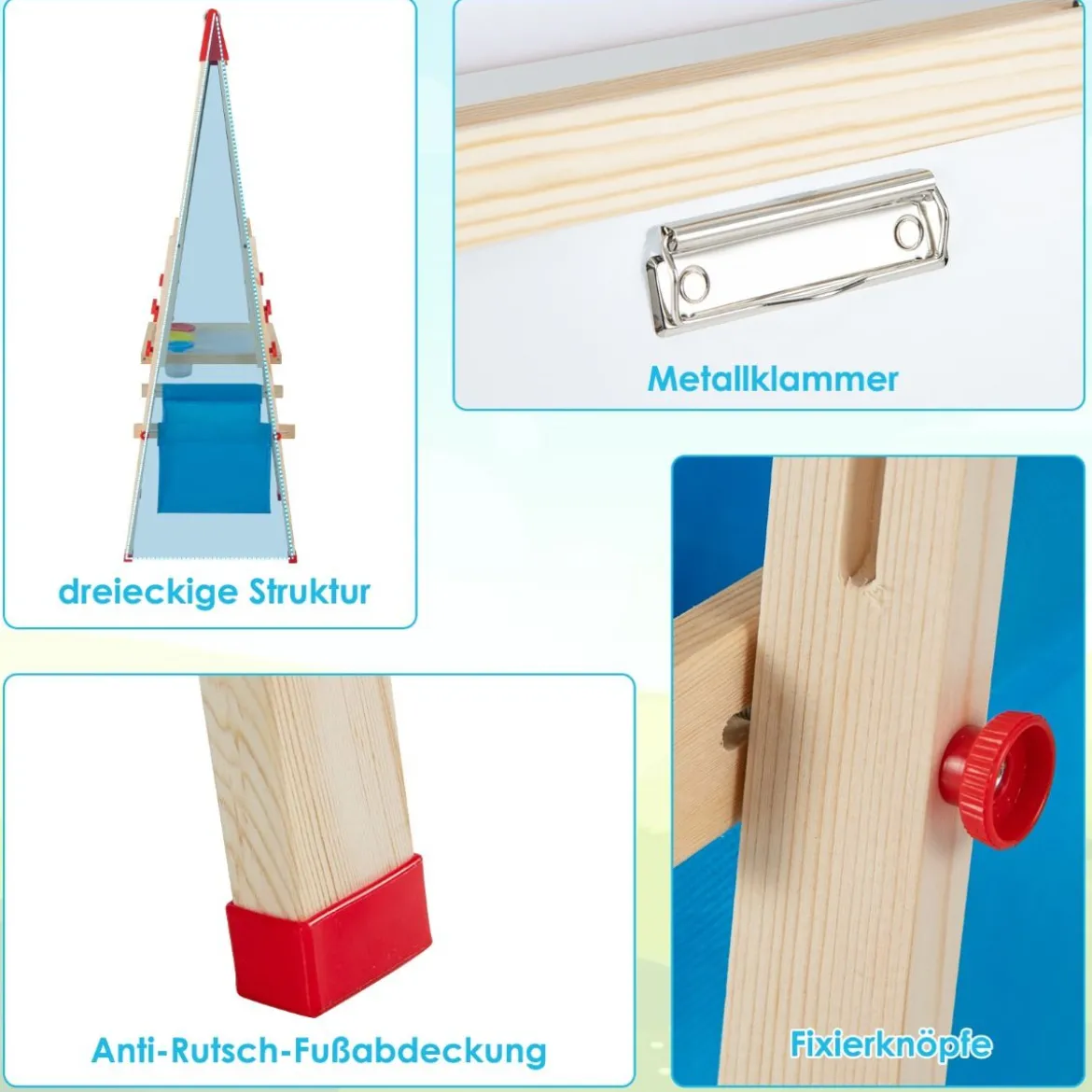 3 in 1 Kinder Doppelseitige Staffelei mit Magnetischer Tafel & Whiteboard Höhenverstellbar
