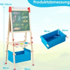 3 in 1 Kinder Doppelseitige Staffelei mit Magnetischer Tafel & Whiteboard Höhenverstellbar