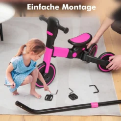 4-in-1 Kinder-Dreirad Lauflernwagen mit verstellbarem Schiebegriff & abnehmbaren Pedalen Rosa