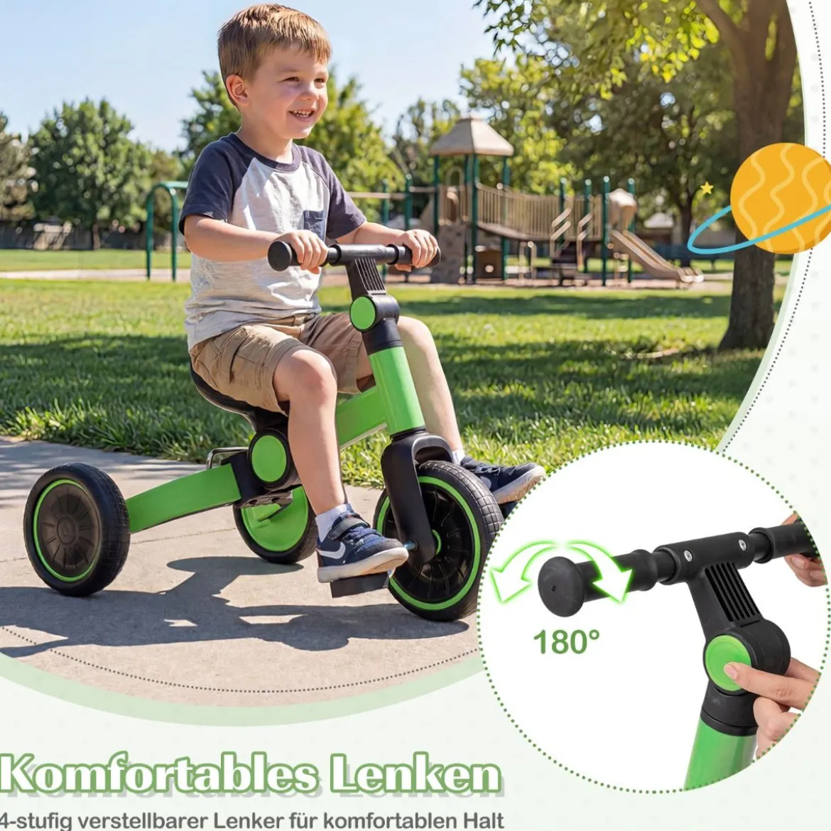5-in-1 Kinderfahrrad Kinder Balancebike mit abnehmbaren Pedalen verstellbarem Lenker Grün