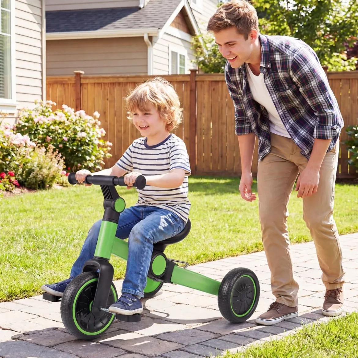 5-in-1 Kinderfahrrad Kinder Balancebike mit abnehmbaren Pedalen verstellbarem Lenker Grün