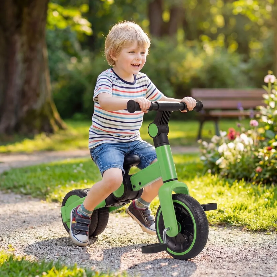 5-in-1 Kinderfahrrad Kinder Balancebike mit abnehmbaren Pedalen verstellbarem Lenker Grün