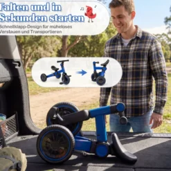 5-in-1 Kinderfahrrad Kinder Balancebike mit abnehmbaren Pedalen verstellbarem Lenker Blau