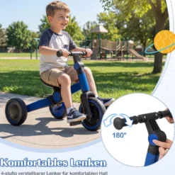 5-in-1 Kinderfahrrad Kinder Balancebike mit abnehmbaren Pedalen verstellbarem Lenker Blau