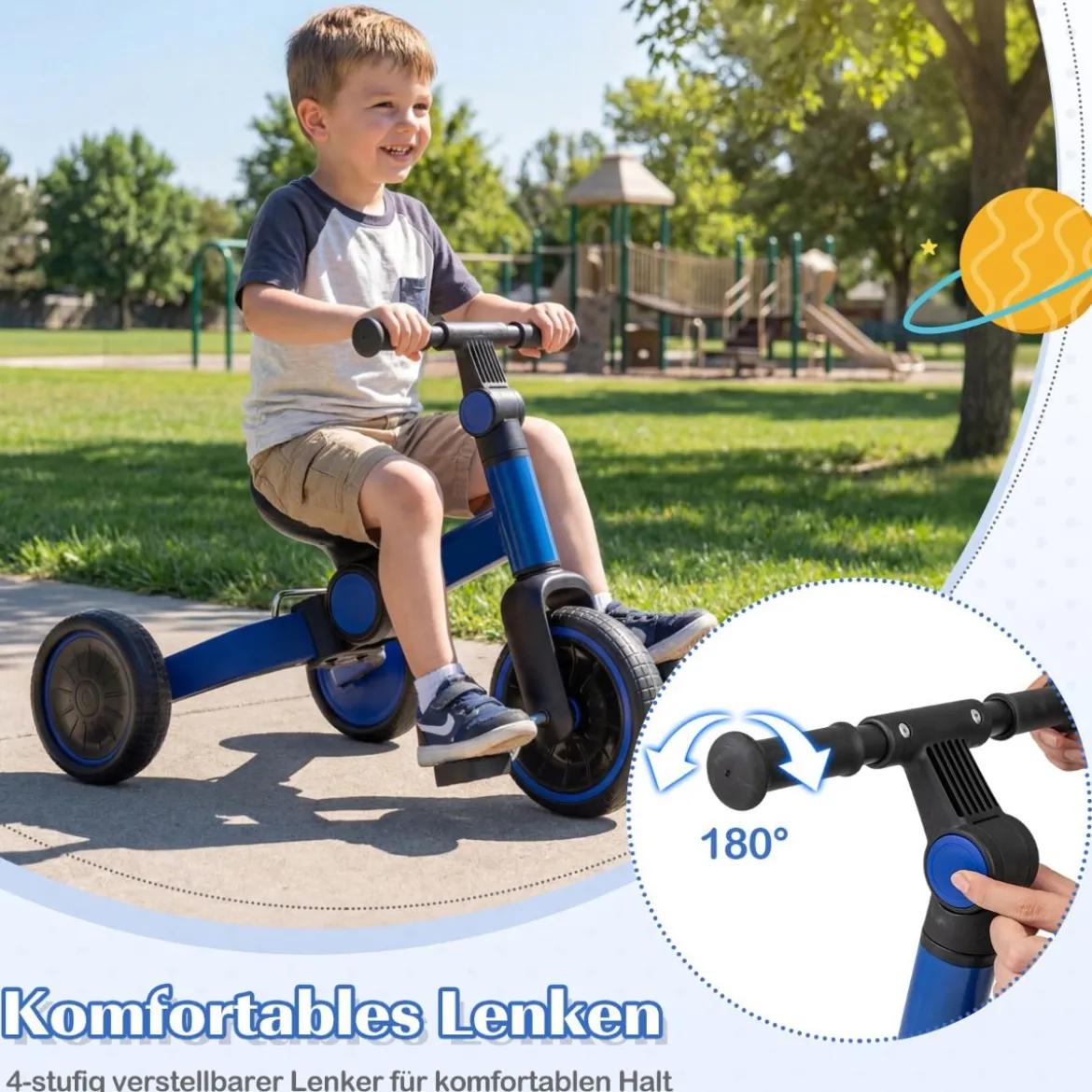 5-in-1 Kinderfahrrad Kinder Balancebike mit abnehmbaren Pedalen verstellbarem Lenker Blau