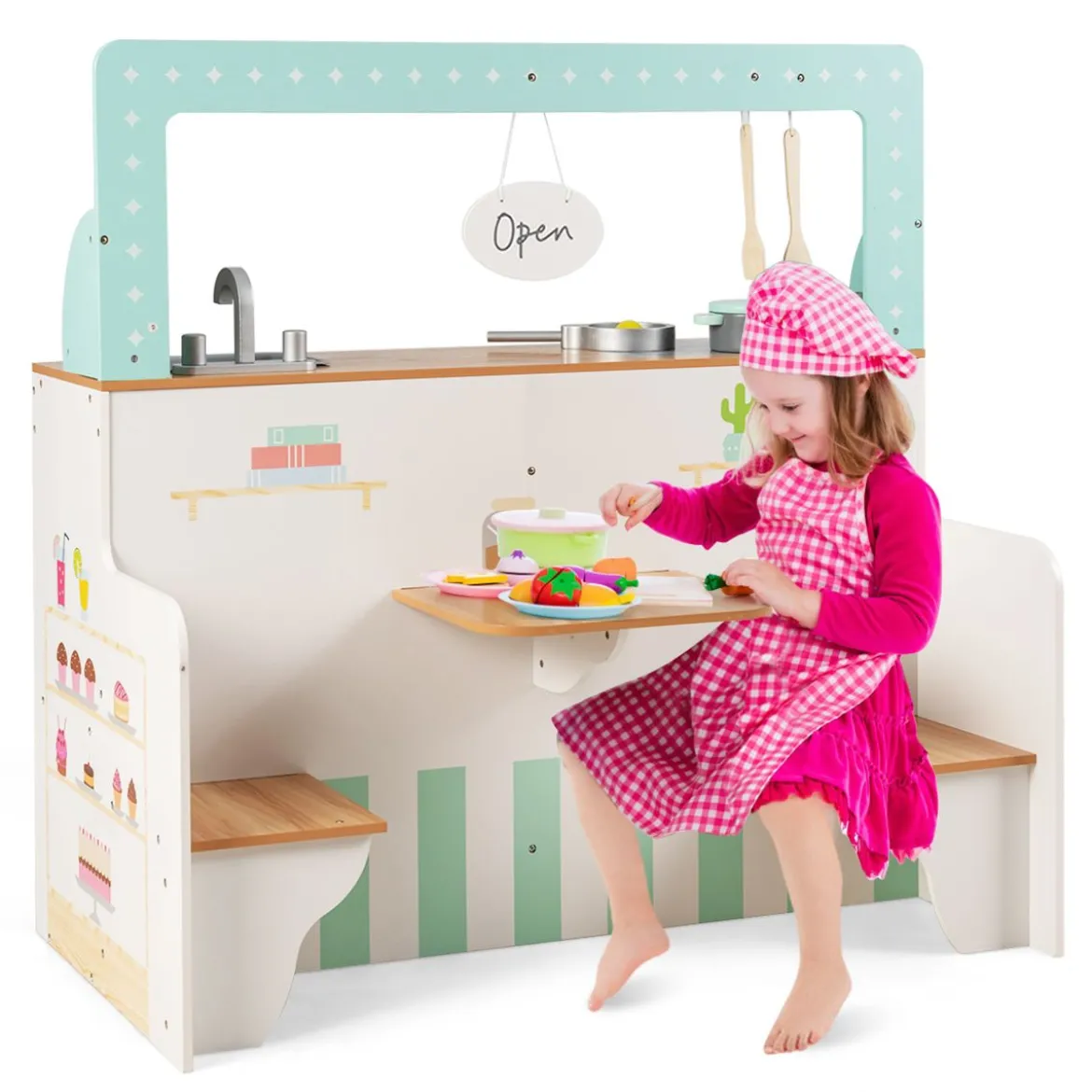 2 in 1 Kinderküche doppelseitiges Rollenspiel Set Spielküche Kinderspielküche Grün