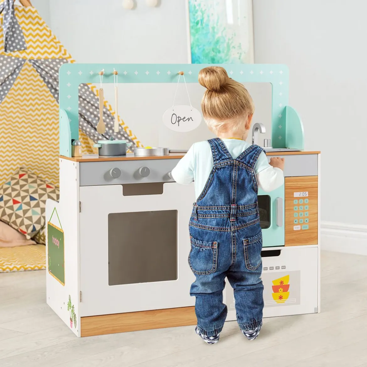 2 in 1 Kinderküche doppelseitiges Rollenspiel Set Spielküche Kinderspielküche Grün