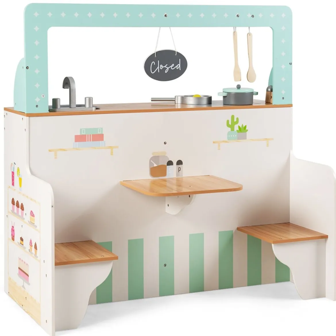 2 in 1 Kinderküche doppelseitiges Rollenspiel Set Spielküche Kinderspielküche Grün