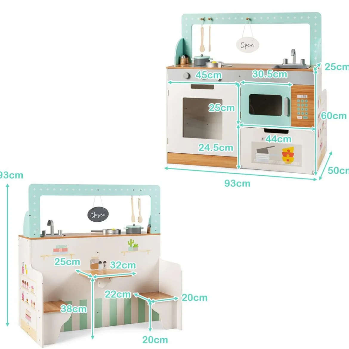 2 in 1 Kinderküche doppelseitiges Rollenspiel Set Spielküche Kinderspielküche Grün