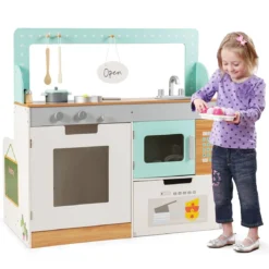 2 in 1 Kinderküche doppelseitiges Rollenspiel Set Spielküche Kinderspielküche Grün