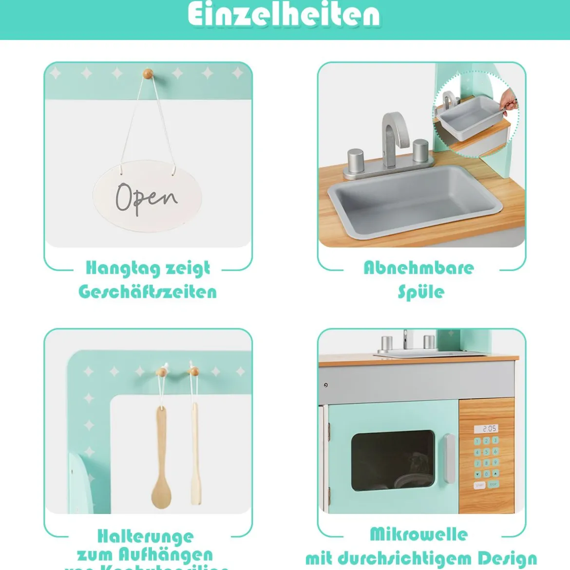 2 in 1 Kinderküche doppelseitiges Rollenspiel Set Spielküche Kinderspielküche Grün