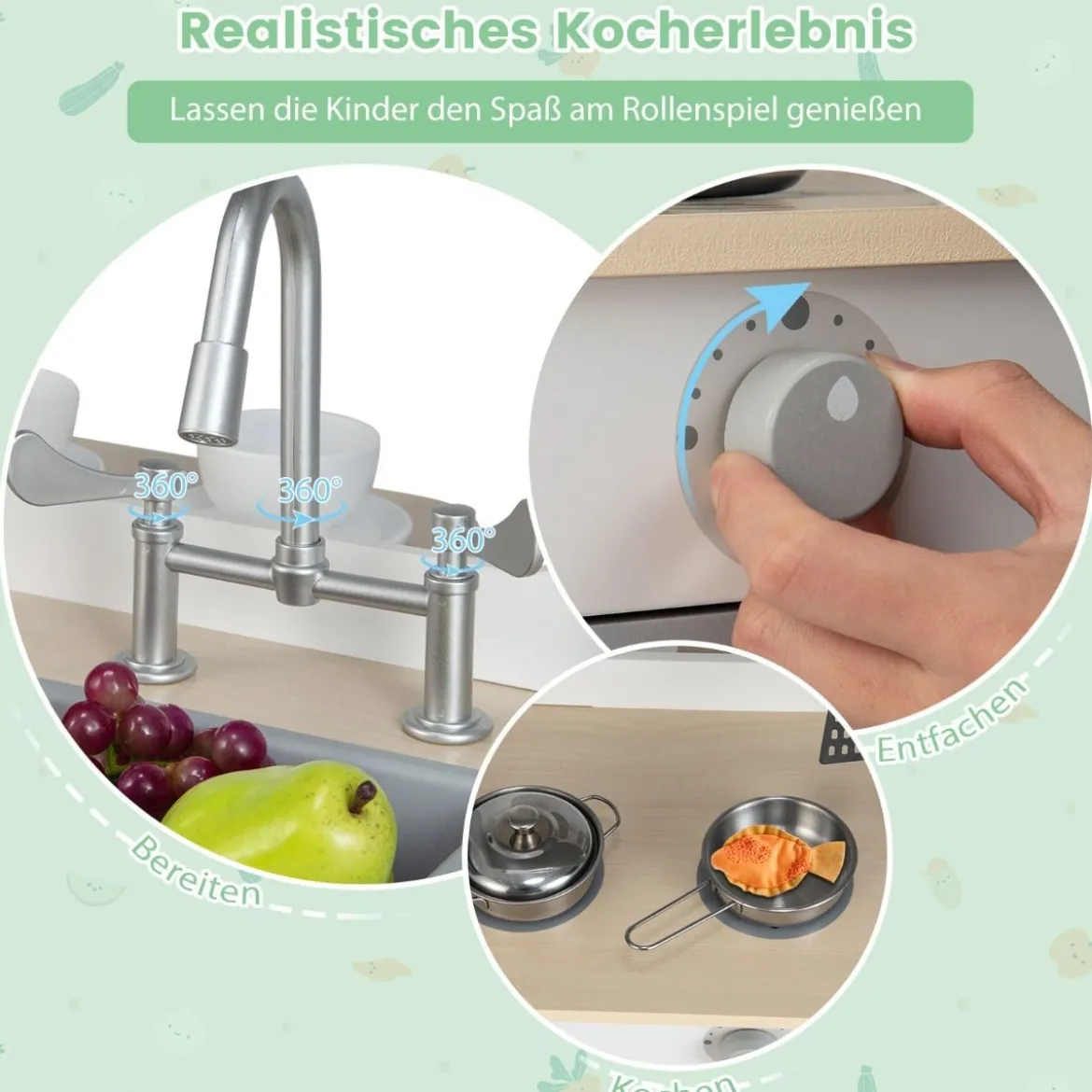 2 in 1 Kinderküche mit Restaurant zum Kochen & Servieren Spielküche mit Zubehör Grau