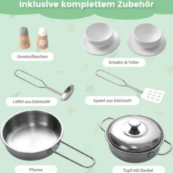 2 in 1 Kinderküche mit Restaurant zum Kochen & Servieren Spielküche mit Zubehör Grau