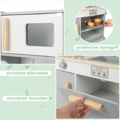 2 in 1 Kinderküche mit Restaurant zum Kochen & Servieren Spielküche mit Zubehör Grau