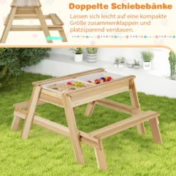 4 in 1 Kinder Kindersitzgruppe mit Abnehmbarem Deckel & 2 Aufbewahrungsboxen Holz Spieltisch
