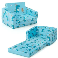 2-in-1 Kinder Klappsofa Kindersessel zum Ausklappen 57 x 42 x 40 cm Blau