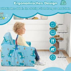 2-in-1 Kinder Klappsofa Kindersessel zum Ausklappen 57 x 42 x 40 cm Blau