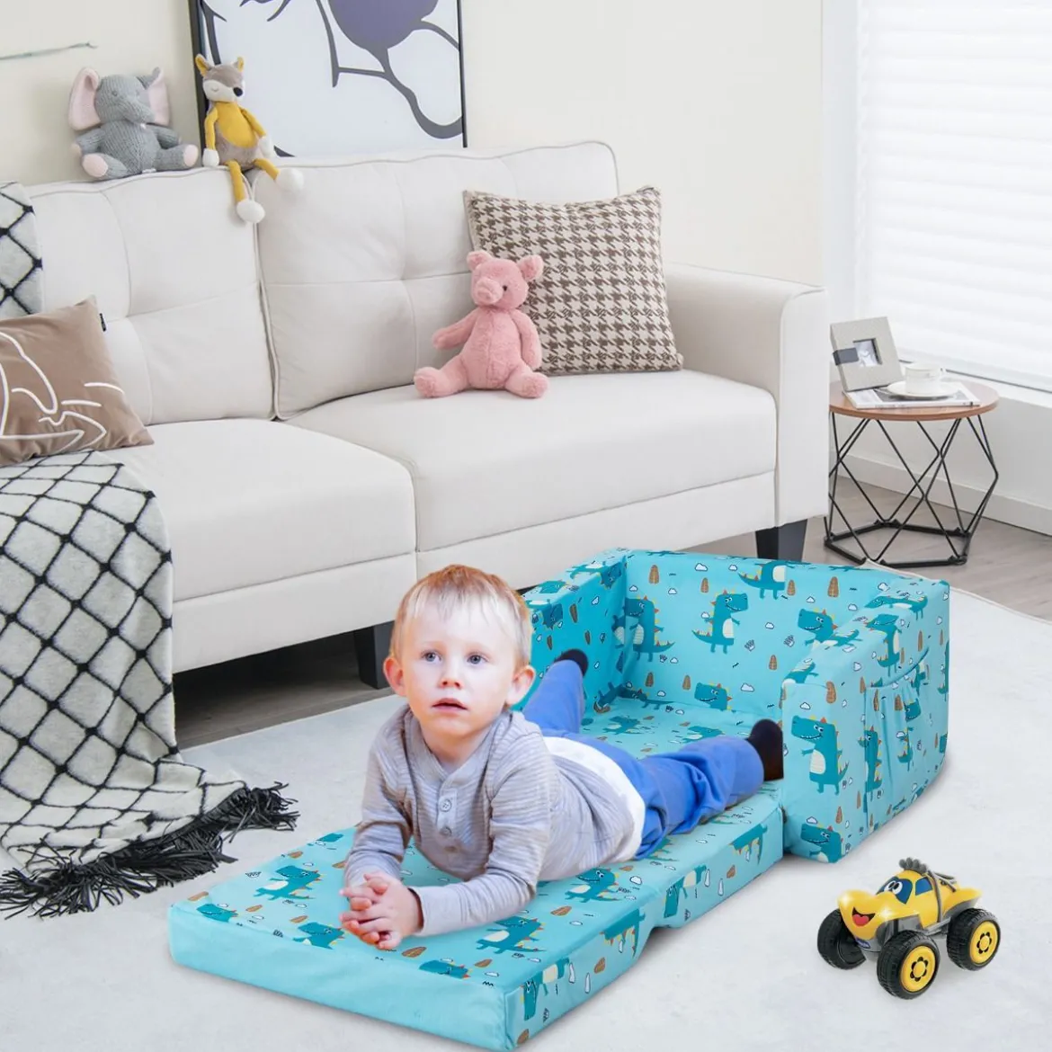 2-in-1 Kinder Klappsofa Kindersessel zum Ausklappen 57 x 42 x 40 cm Blau
