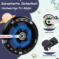 2 in 1 Kinderkoffer und Scooter mit LED Räder 26L Kindertrolley mit Bremse Astronaut