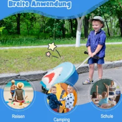 2 in 1 Kinderkoffer und Scooter mit LED Räder 26L Kindertrolley mit Bremse Hai