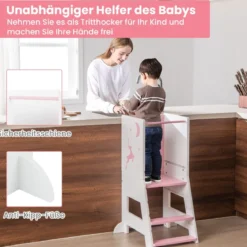 2 in 1 Kinder Lernturm mit Doppelseitiger Tafel & 3 Verstellbare Höhen Küchenhocker Trittschemel