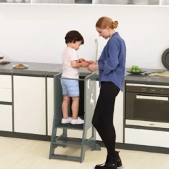 2 in 1 Kinder Lernturm mit Doppelseitiger Tafel & 3 Verstellbare Höhen Küchenhocker Trittschemel