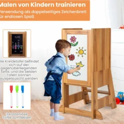 2 in 1 Kinder Lernturm mit Doppelseitiger Tafel & 3 Verstellbare Höhen Küchenhocker Trittschemel