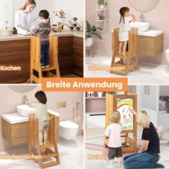2 in 1 Kinder Lernturm mit Doppelseitiger Tafel & 3 Verstellbare Höhen Küchenhocker Trittschemel