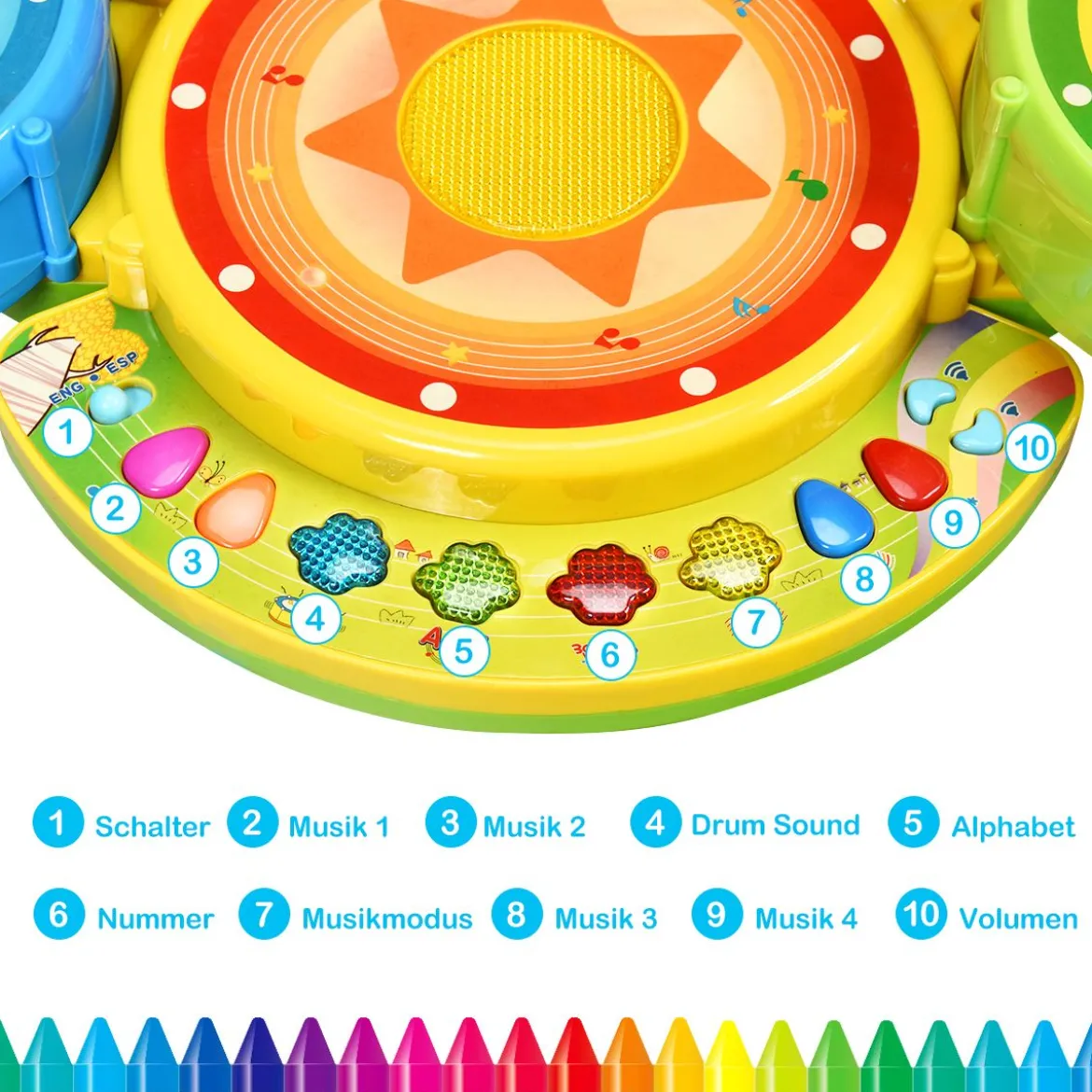 2-in-1 Kinder Musikinstrument Elektronisches Rock und Musical Schlagzeug 50 x 38 x 52 cm Bunt