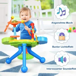 2-in-1 Kinder Musikinstrument Elektronisches Rock und Musical Schlagzeug 50 x 38 x 52 cm Bunt