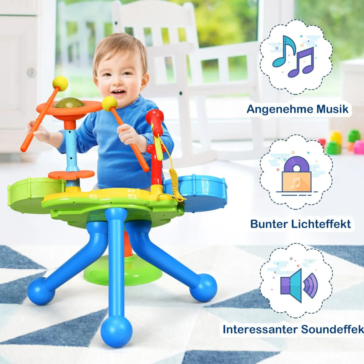 2-in-1 Kinder Musikinstrument Elektronisches Rock und Musical Schlagzeug 50 x 38 x 52 cm Bunt
