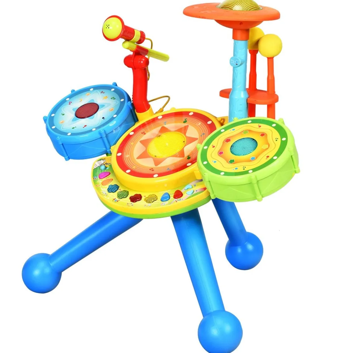 2-in-1 Kinder Musikinstrument Elektronisches Rock und Musical Schlagzeug 50 x 38 x 52 cm Bunt