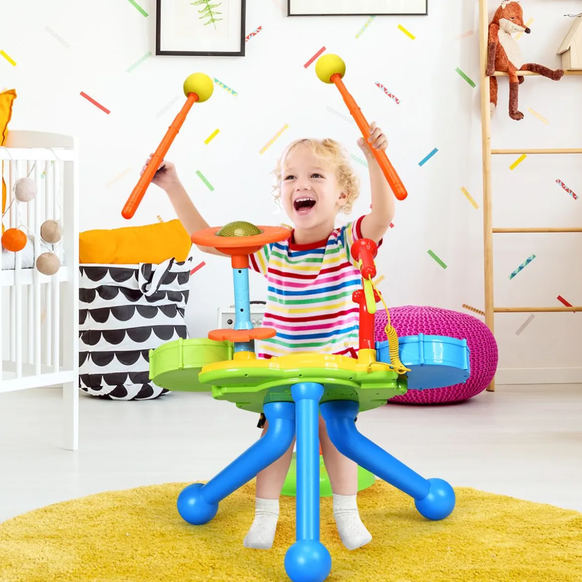 2-in-1 Kinder Musikinstrument Elektronisches Rock und Musical Schlagzeug 50 x 38 x 52 cm Bunt