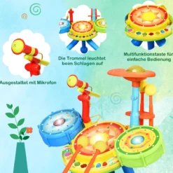 2-in-1 Kinder Musikinstrument Elektronisches Rock und Musical Schlagzeug 50 x 38 x 52 cm Bunt