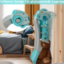 3 in 1 Kinderrutsche & Leiter & Basketballkorb Klappbares Rutschenspielset mit Pufferzone Blau