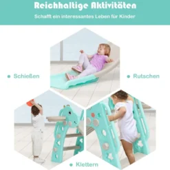 3 in 1 Kinder Rutsche & Leiter & Basketballkorb mit Ball 132 x 61 x 67 cm Grün