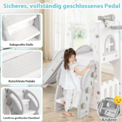6-in-1 Kinderrutsche mit Basketballkorb & Teleskop Kinder Rutsche Rutschenset Grau