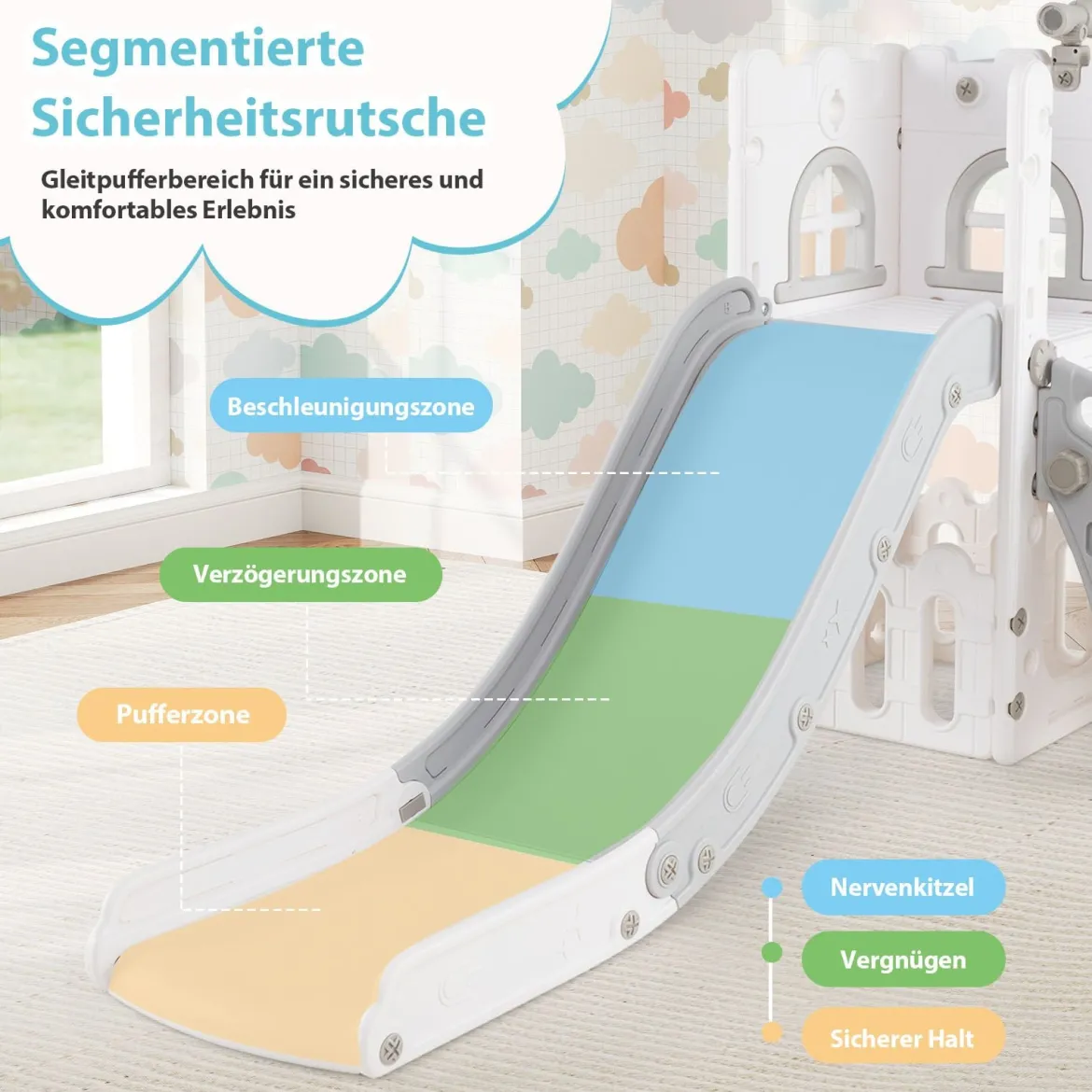 6-in-1 Kinderrutsche mit Basketballkorb & Teleskop Kinder Rutsche Rutschenset Grau