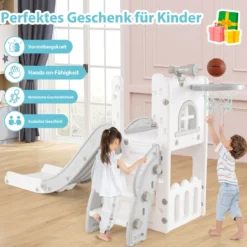 6-in-1 Kinderrutsche mit Basketballkorb & Teleskop Kinder Rutsche Rutschenset Grau