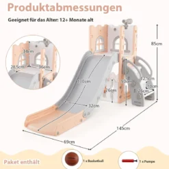 6-in-1 Kinderrutsche mit Basketballkorb & Teleskop Kinder Rutsche Rutschenset Rosa