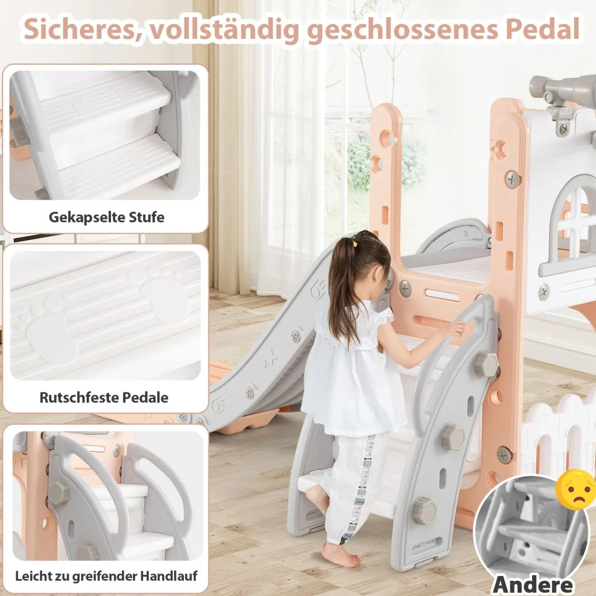 6-in-1 Kinderrutsche mit Basketballkorb & Teleskop Kinder Rutsche Rutschenset Rosa