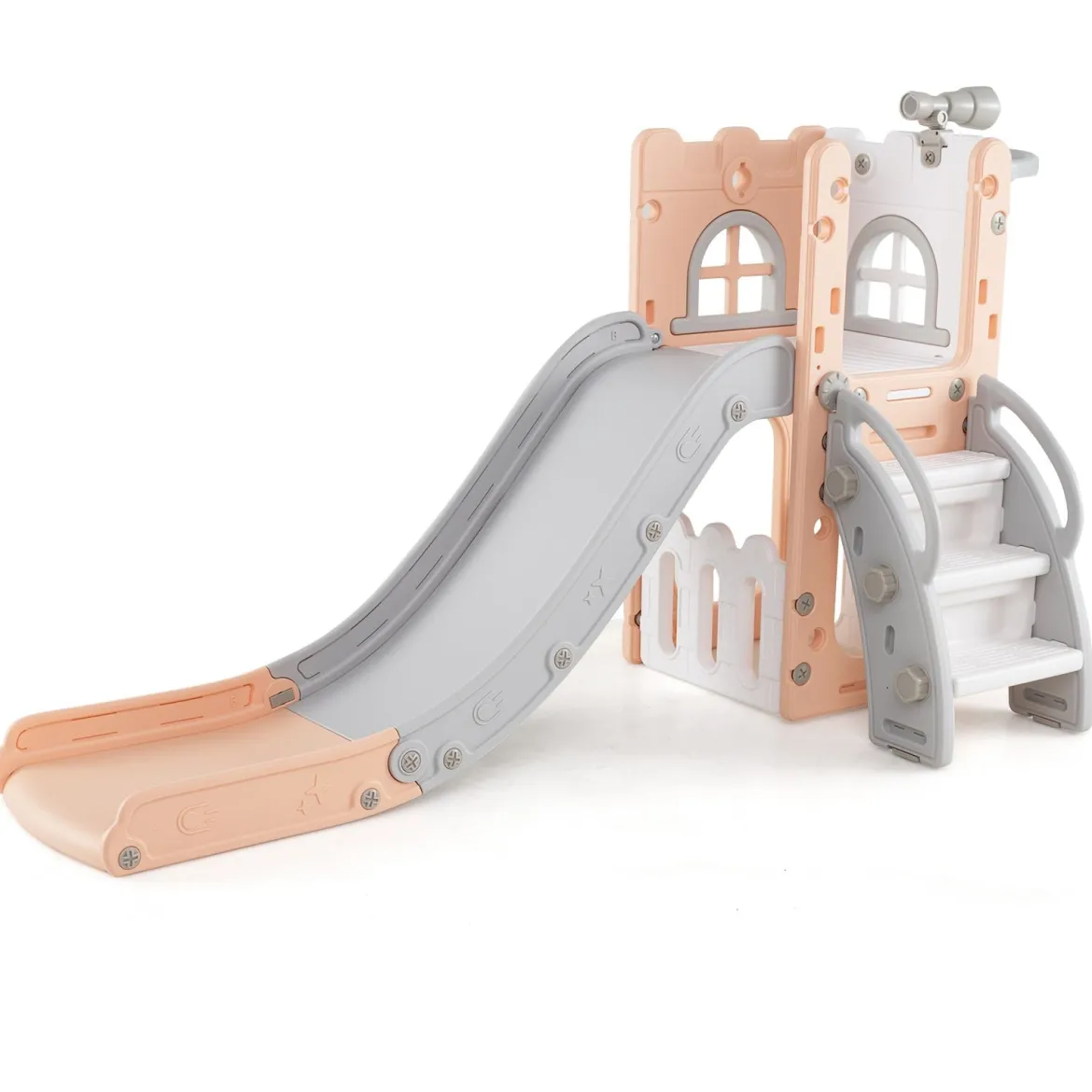 6-in-1 Kinderrutsche mit Basketballkorb & Teleskop Kinder Rutsche Rutschenset Rosa