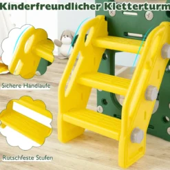 10 in 1 Kinderrutsche mit Basketballkorb & Wurfspiel & Tafel & Tunnel & Teleskop & Stauraum Gelb