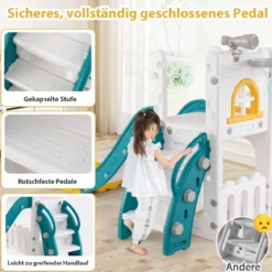 6-in-1 Kinderrutsche mit Basketballkorb & Teleskop Kinder Rutsche Rutschenset Grün
