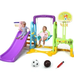 6 IN 1 Kinderrutsche Spielplatz Kletterturm Basketballkorb Kinderspielzeug