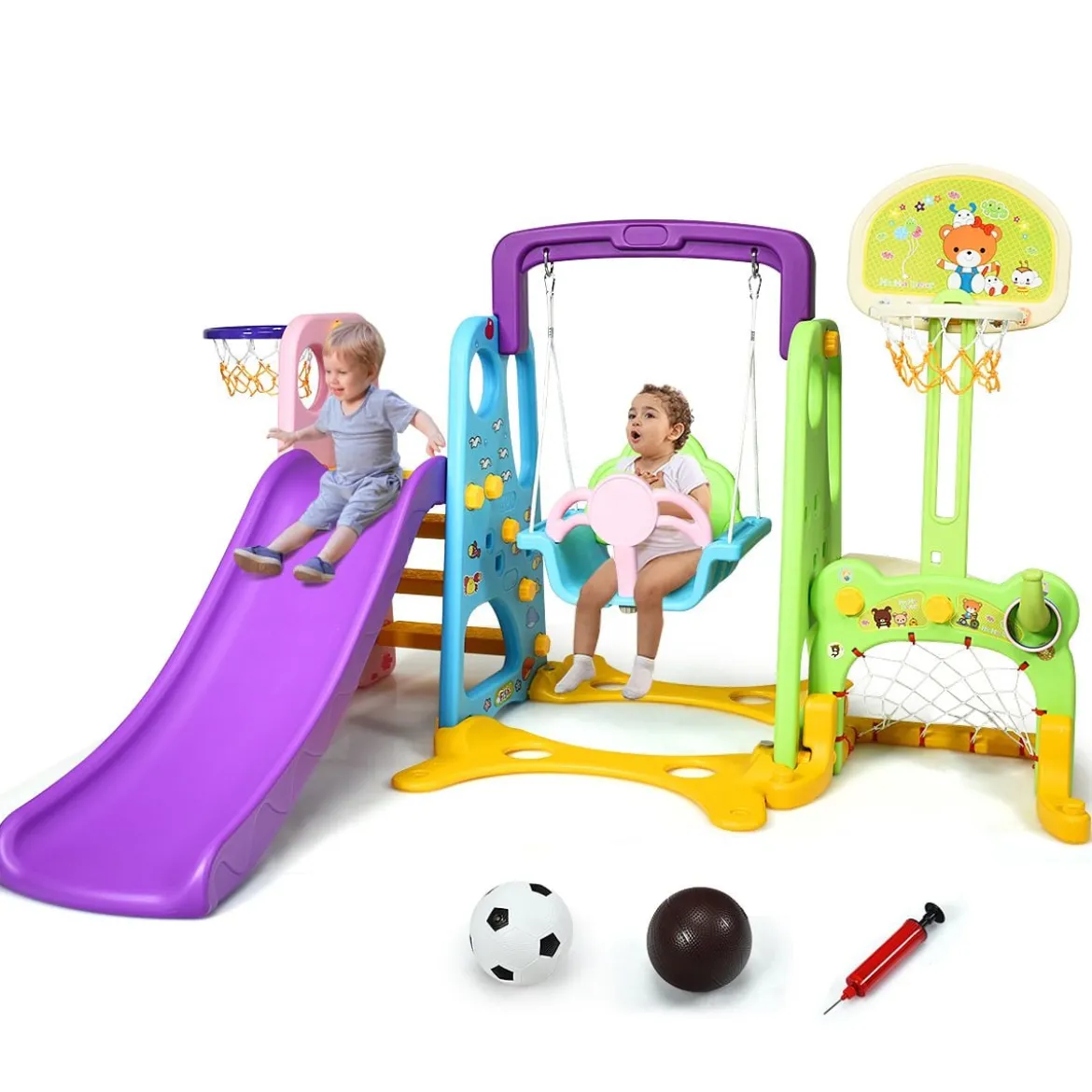 6 IN 1 Kinderrutsche Spielplatz Kletterturm Basketballkorb Kinderspielzeug